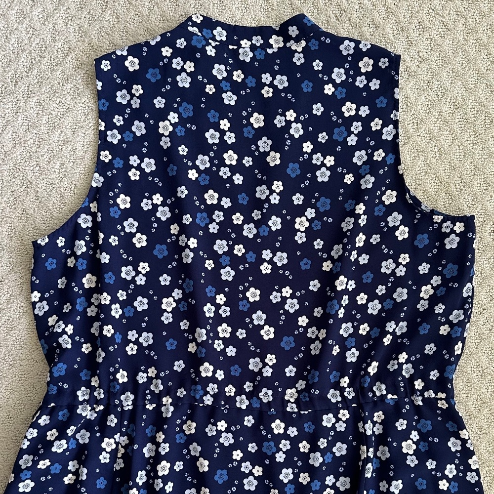 Anne Klein Floral Print V-Neck Midi Dress Size 16/18 Blue/White Office Summer - Picture 7 of 10